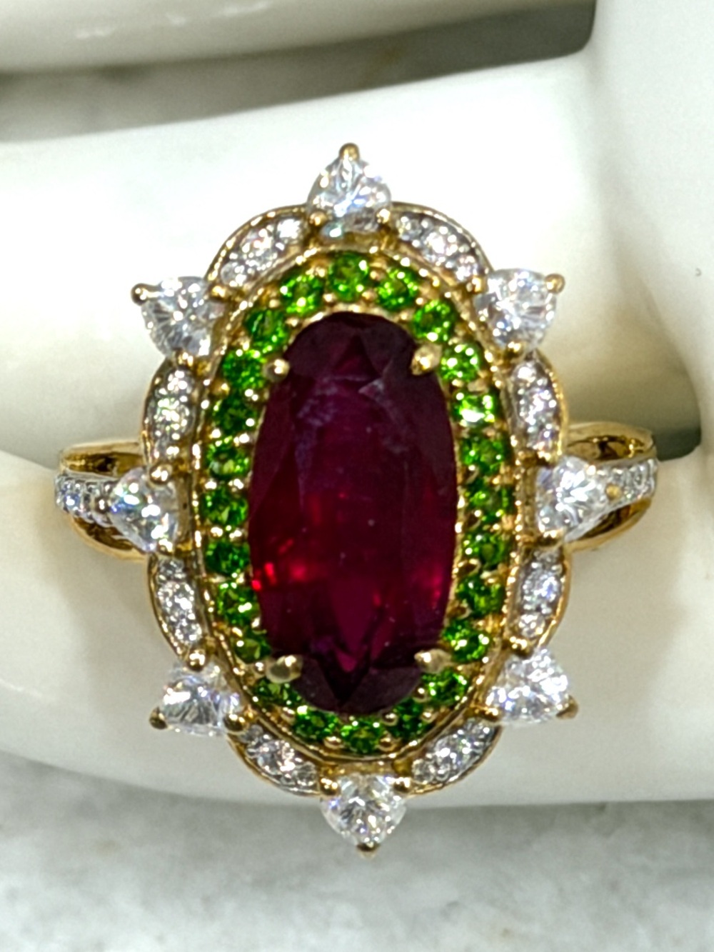 Niassa Ruby Multigemstone 18K Vermeil YG Sterling Silver Ring Sz 7